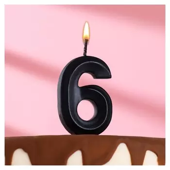 Свеча в торт "Грань", цифра 6, черный металлик, 7.8 см