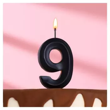 Свеча в торт "Грань", цифра 9, черный металлик, 7.8 см