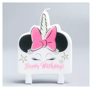 Свеча в торт Happy Birthday! Минни Маус единорог 74 х 100 мм