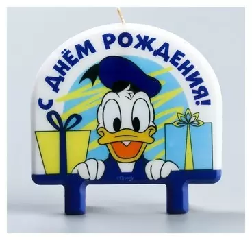 Свеча в торт С Днем Рождения! Дональд Дак и подарки 8×8 см