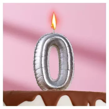 Свеча в торт "Шары", цифра 0, серебро