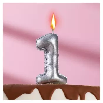 Свеча в торт "Шары", цифра 1, серебро