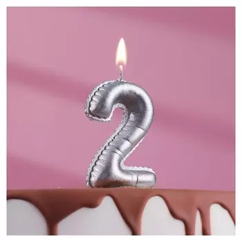 Свеча в торт "Шары", цифра 2, серебро