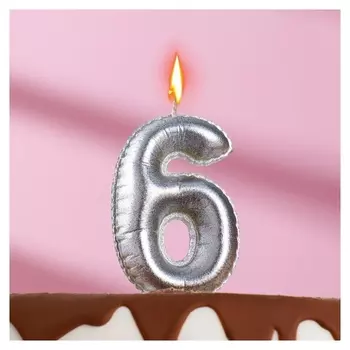 Свеча в торт "Шары", цифра 6, серебро