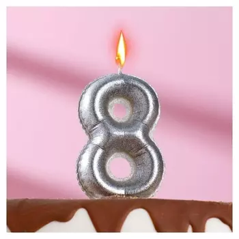 Свеча в торт "Шары", цифра 8, серебро