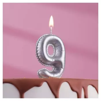 Свеча в торт "Шары", цифра 9, серебро