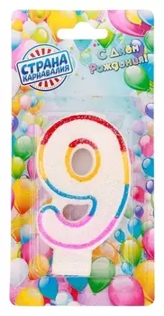 Свеча восковая для торта Блестящий ободок Цифра 9