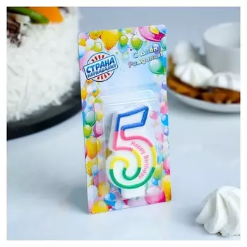 Свеча восковая для торта Цветная полосочка Цифра 5