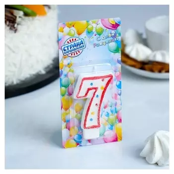 Свеча восковая для торта с блестками Цифра 7 Цветные точки