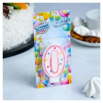 Свеча восковая для торта с блестками Цветные точки Цифра 0