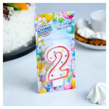 Свеча восковая для торта с блестками "Цветные точки" цифра 2