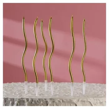 Свечи для торта "Серпантин" 6 шт, коктейльные, золото