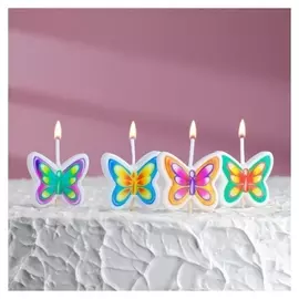 Свечи в торт на шпажках "Бабочки", 6,6х3,8 см, 25 гр, набор 4 шт