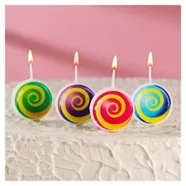 Свечи в торт на шпажках "Леденец на палочке", 6,6х3,8 см, 25 гр, набор 4 шт