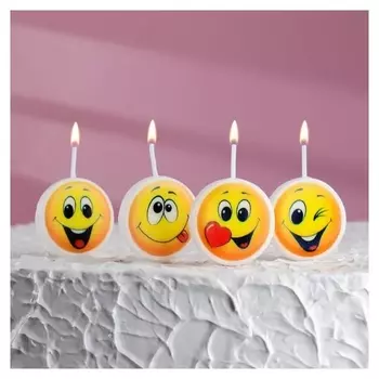 Свечи в торт на шпажках "Смайлики", 6,6х3,8 см, 25 гр, набор 4 шт
