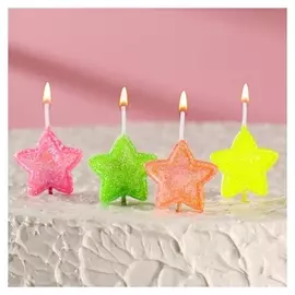 Свечи в торт на шпажках "Звёздочки с блёстками", 6,6х3,8 см, 25 гр, набор 4 шт
