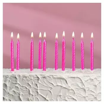 Свечи в торт "Спираль", 6 см, металлик розовый, набор 10 шт