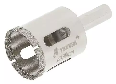 Сверло алмазное по стеклу и керамике Tundra, трехгранный хвостовик, 30 х 65 мм