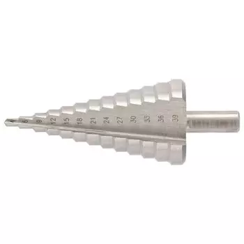 Сверло ступенчатое, 4-6-9-12-15-18-21-24-27-30-33-36-39 мм, р6м5, трехгранный хвостовик