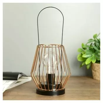 Светильник настольный "Фонарь золотой" LED 3aaа черный 14х14х29,5 см.