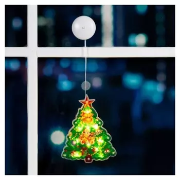 Световая фигура на присоске елочка 20х16х2 см, 10led, ааа*3, т/белый