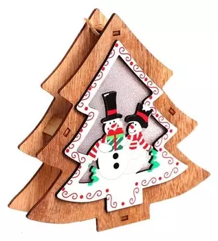 Световой декор на подвеске Ёлка и снеговики 14×14×2 см