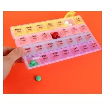 Таблетница-органайзер "Неделька, английские буквы, утро/день/вечер/ночь, 28 секций