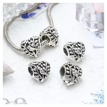 Талисман "Птичка на ветке" сердце, цвет серебро