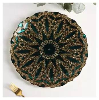 Тарелка «Андин», D=33,5 см, цвет зелёный с золотом