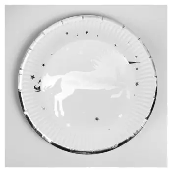 Тарелка бумажная «Единорог», набор 6 шт., серебряное тиснение