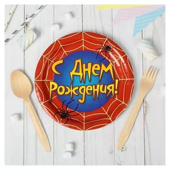 Тарелка бумажная «С днём рождения», паутина, набор 6 шт., 18 см