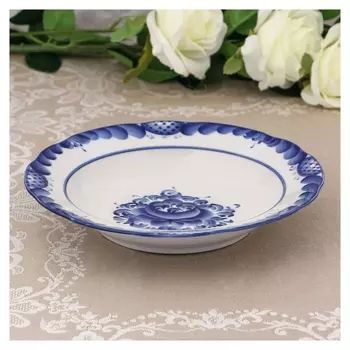 Тарелка «Цветы», глубокая, D=24 см, H=4 см, гжель