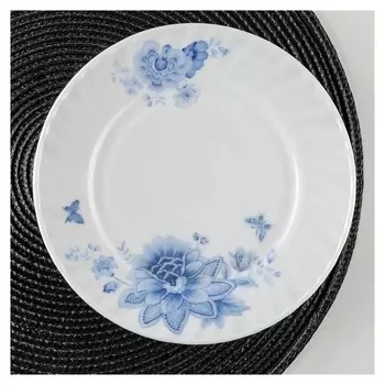 Тарелка десертная доляна «Синий бриз», D=20 см, цвет белый