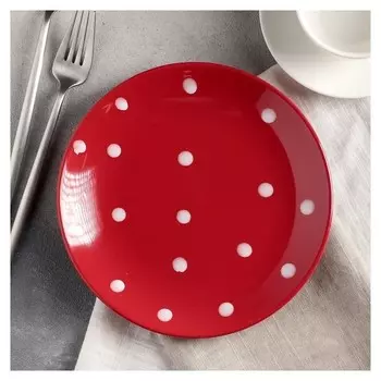 Тарелка десертная «Красный горох», 19 см, цвет красный