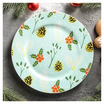 Тарелка десертная Magistro «Новый год. шишки», D=20,5 см