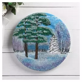 Тарелка фарфоровая "Зима", каменная крошка, D=24 см