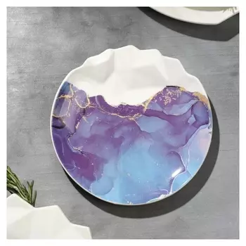 Тарелка "Мрамор", бело-синяя, 17 см