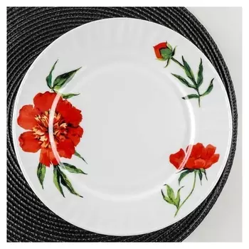Тарелка обеденная доляна «Бархатная роза», D=25 см, цвет белый