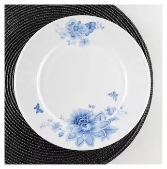 Тарелка обеденная доляна «Синий бриз», D=25 см, цвет белый