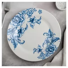 Тарелка обеденная «Селена», 25,3×2,2 см, цвет белый/синий