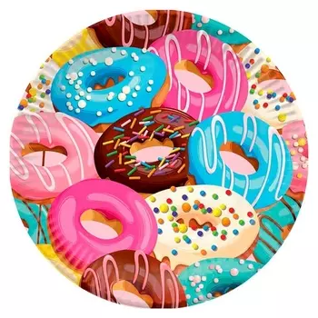 Тарелка одноразовая бумажная 18см пончики 6шт/уп арт.6058296