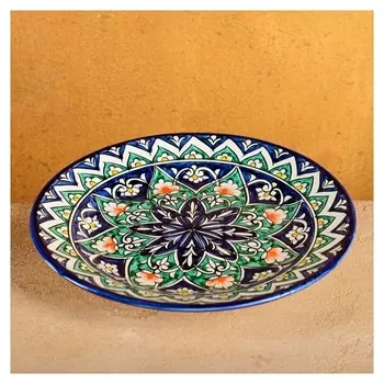 Тарелка плоская кора калам риштанская керамика 23см