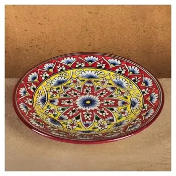 Тарелка плоская кора калам риштанская керамика 23см