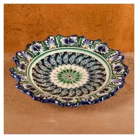 Тарелка плоская рифленая риштанская керамика 17см