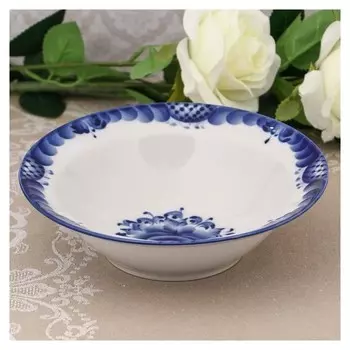 Тарелка «Трапеза», большая, D=20 см, гжель