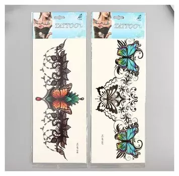 Татуировка на грудь/спину цветная "Кружево из бабочек" 34х12 см