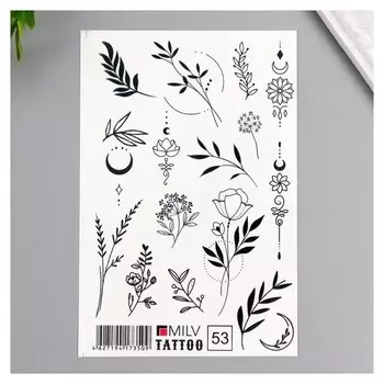 Татуировка на тело "Ч/б цветы" 10х15 см