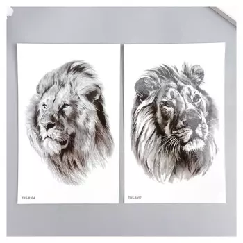 Татуировка на тело чёрная "Грозный лев" 19х12 см