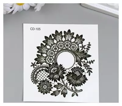 Татуировка на тело чёрная "Кружево и цветы" 8х7,5 см