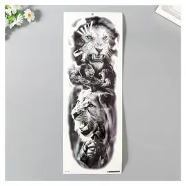 Татуировка на тело чёрная "Львы - оскал" 48,5х17 см